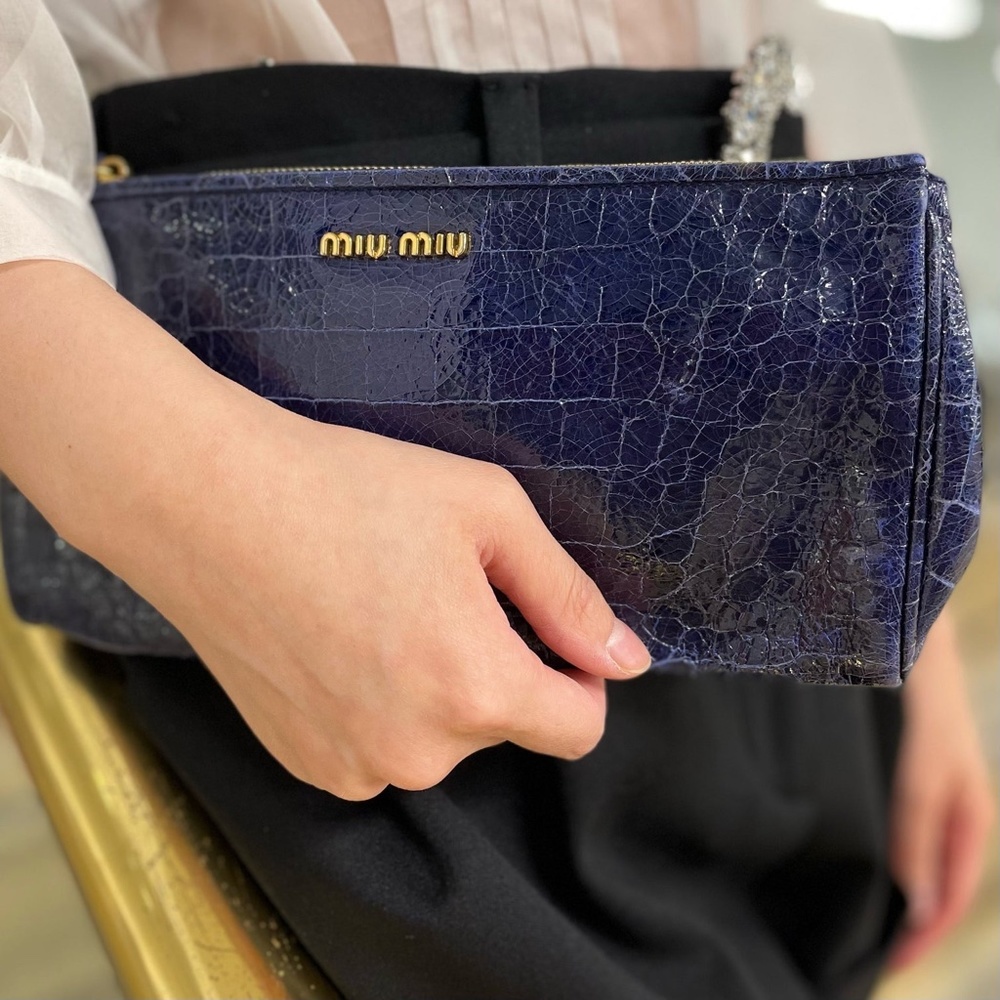 Miu Miu Blue Crocodile Handbag